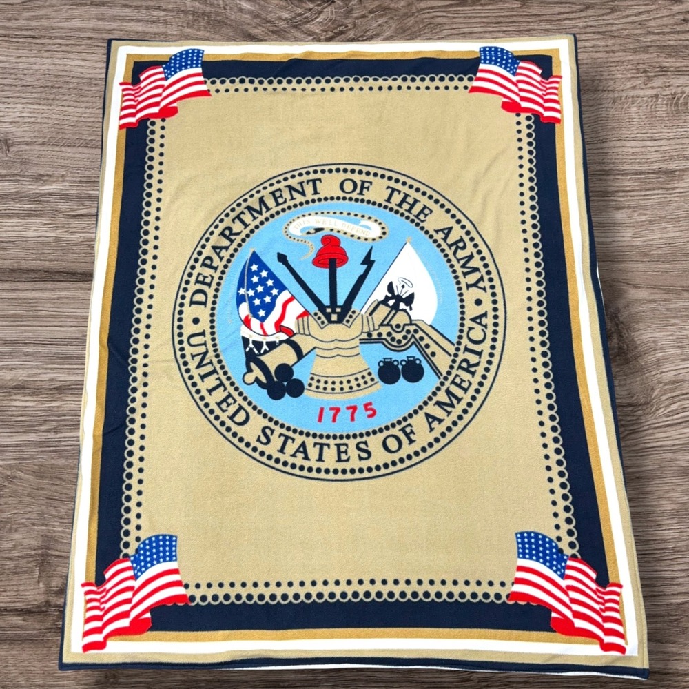 US Army Fleece Throw Blanket Double Sided Military Seal Tank‎ Helicopter 46x58